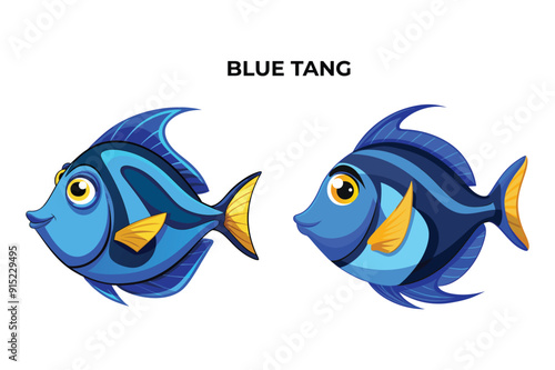 Detailed Blue Tang fish vector illustration. Perfect for culinary, marine, and environmental designs. High-quality vector for easy customization. Ideal for menus, packaging, education, and web graphic