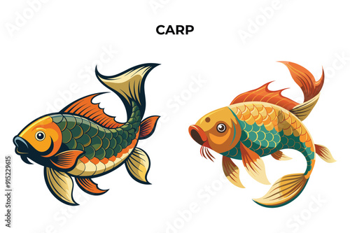 Detailed Carp fish vector illustration. Perfect for culinary, marine, and environmental designs. High-quality vector for easy customization. Ideal for menus, packaging, education, and web graphics.