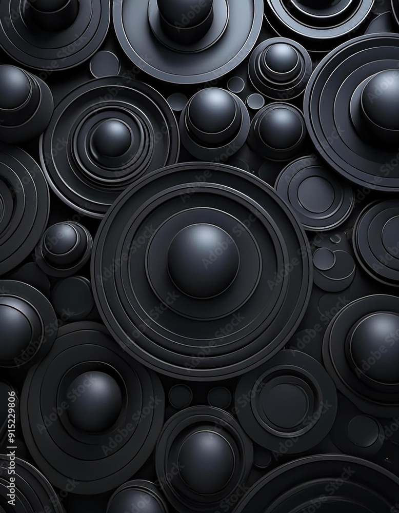 Black background with many different circles and dots Black background with many different circles and dots