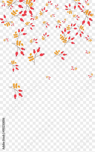 Green Foliage Background Transparent Vector. Leaves Organic Design. Pink Herb Decor. Outline Set. Berries Border.