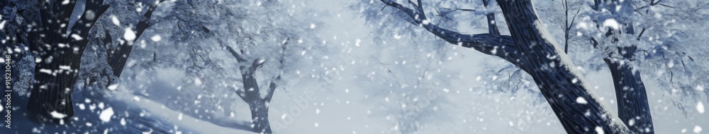 Fototapeta premium Enchanted Winter Serenade: Anime-Style Snow Symphony with Whimsical Snow Trees, Abstract Art for Gaming and Storytelling
