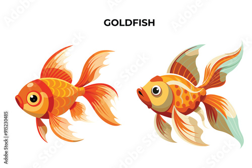 Detailed Goldfish vector illustration. Perfect for culinary, marine, and environmental designs. High-quality vector for easy customization. Ideal for menus, packaging, education, and web graphics.