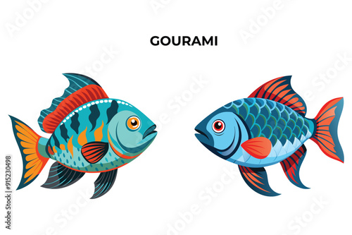 Detailed Gourami fish vector illustration. Perfect for culinary, marine, and environmental designs. High-quality vector for easy customization. Ideal for menus, packaging, education, and web graphics.