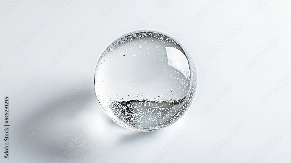 Crystal Clear Glass Orb with Bubbles on Minimalistic White Background Crystal Clear Glass Orb with Bubbles on Minimalistic White Background