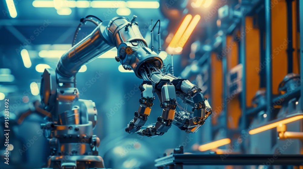 Fototapeta premium documentary shot future of artificial intelligence sci-fi movie background world with robots and androids humanoid