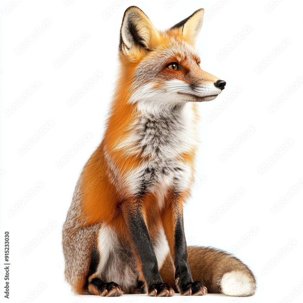 Fototapeta premium Red Fox Sitting Isolated on White Background
