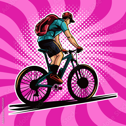 A man is riding a bicycle in pop art style