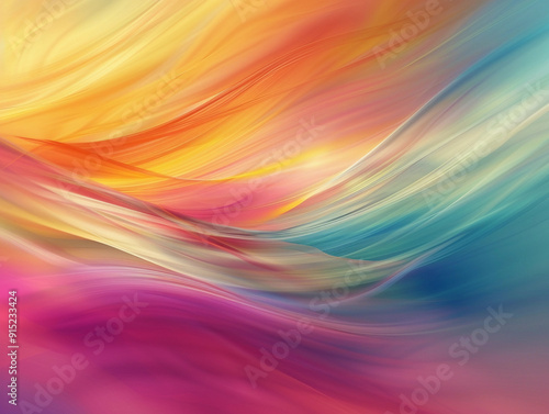 Colorful abstract artwork with flowing waves in vibrant hues of red, orange, pink, and blue