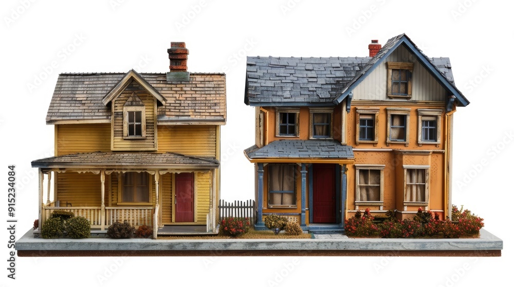 Two adjacent residential buildings with shared wall Two adjacent residential buildings with shared wall