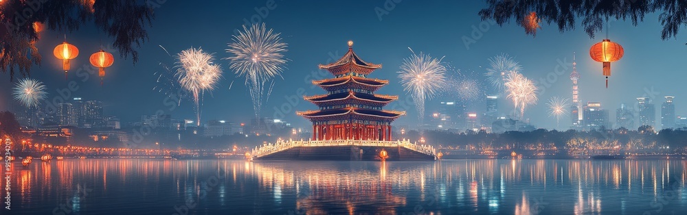 Festival with Fireworks and Traditional Architecture Festival with Fireworks and Traditional Architecture