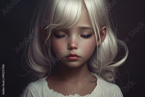 Cute portrait of a child in tears and holding a heart in her hands. Teenage girl cries in feelings of love and resentment. 