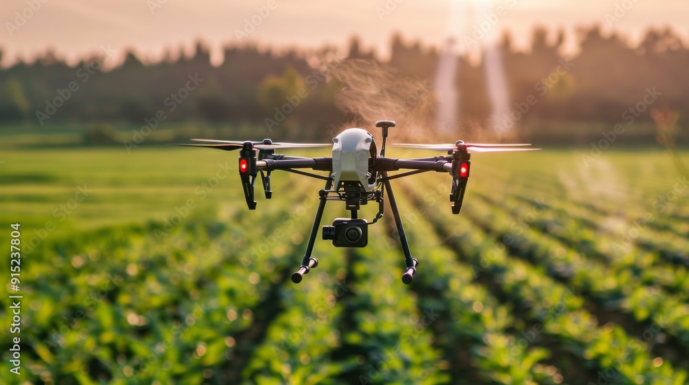 A drone is flying over a field of green plants A drone is flying over a field of green plants
