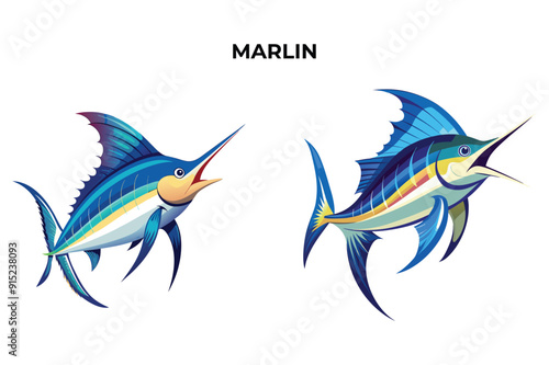 Detailed Marlin fish vector illustration. Perfect for culinary, marine, and environmental designs. High-quality vector for easy customization. Ideal for menus, packaging, education, and web graphics.
