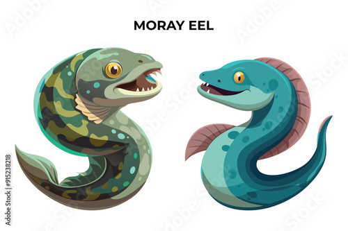 Detailed Moray Eel fish vector illustration. Perfect for culinary, marine, and environmental designs. High-quality vector for easy customization. Ideal for menus, packaging, education, and web graphic