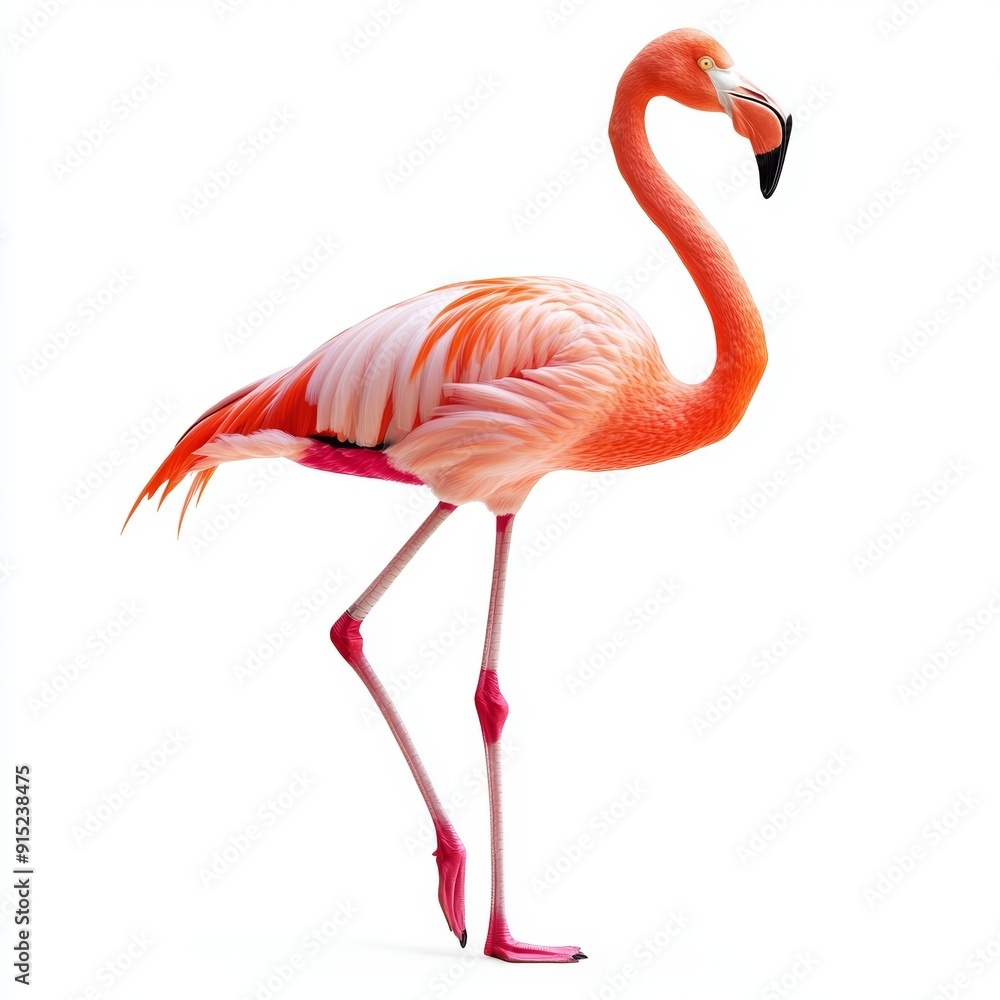 Fototapeta premium Pink Flamingo Standing Gracefully on a White Background
