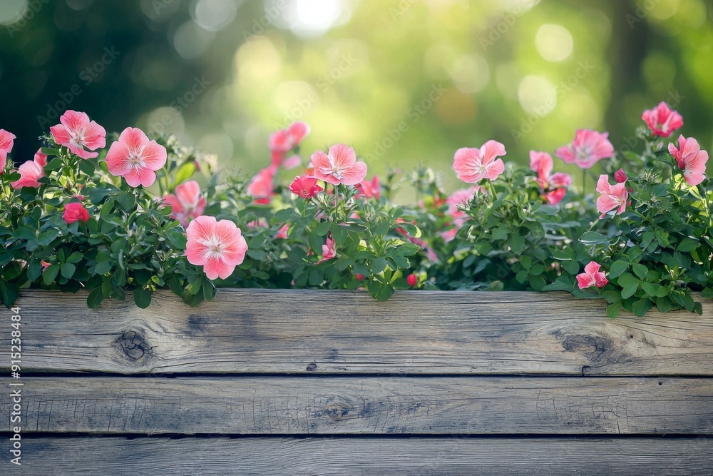 Beautiful flowers on a wooden fence for background Beautiful flowers on a wooden fence for background