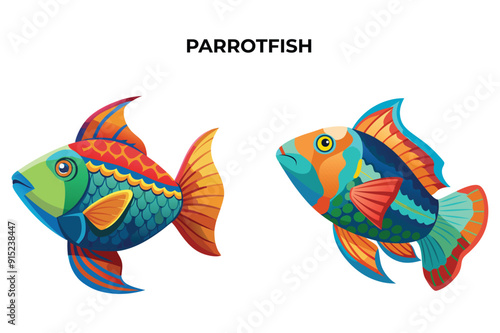 Detailed Parrotfish vector illustration. Perfect for culinary, marine, and environmental designs. High-quality vector for easy customization. Ideal for menus, packaging, education, and web graphics.