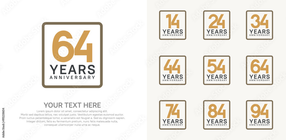 Fototapeta anniversary set logo style with brown color in square for company celebration moment