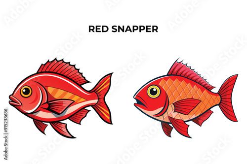 Detailed Red Snapper fish vector illustration. Perfect for culinary, marine, and environmental designs. High-quality vector for easy customization. Ideal for menus, packaging, education, and web graph
