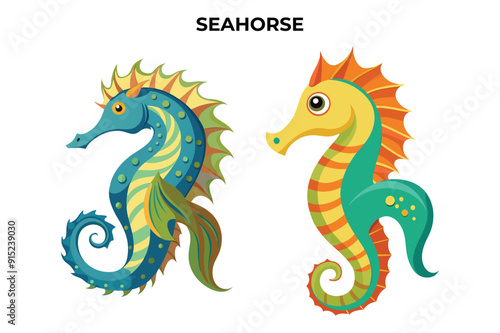 Detailed Seahorse Fish vector illustration. Perfect for culinary, marine, and environmental designs. High-quality vector for easy customization. Ideal for menus, packaging, education, and web graphics