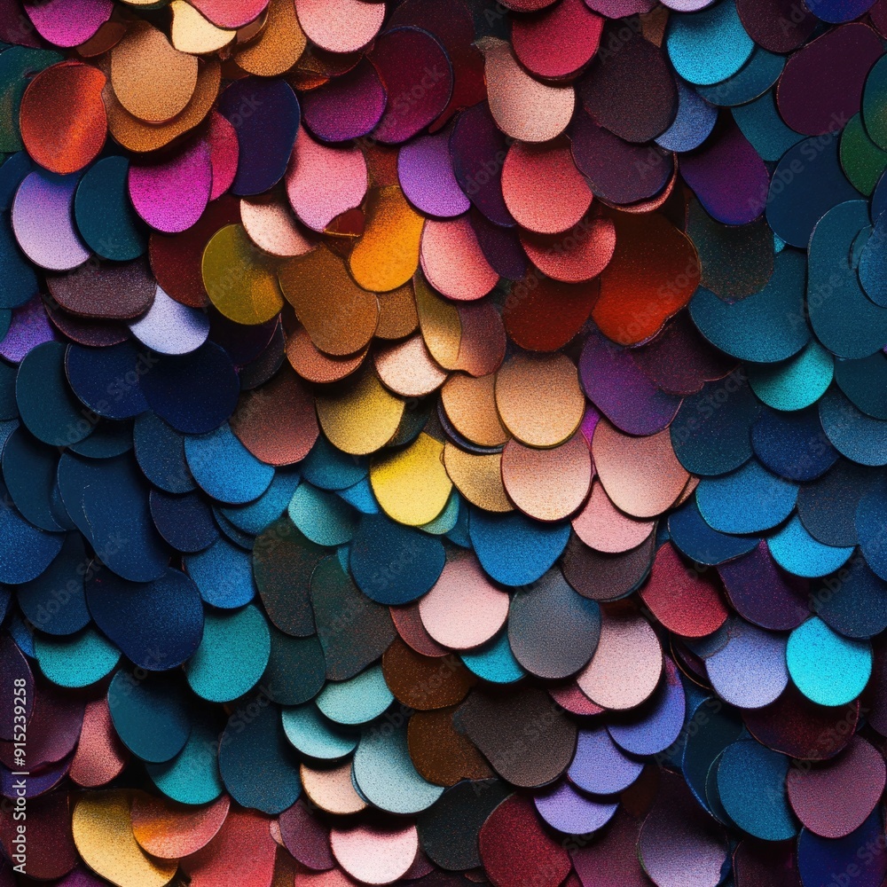 Vibrant colorful metallic sequins close up. Shiny reflective abstract background for festive celebrations and parties