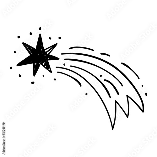 Black shooting stars hand drawn illustration, Vector doodle sketch falling stars icon.	