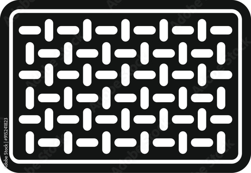 Simple icon of a black rectangular grate with oval holes in a flat style