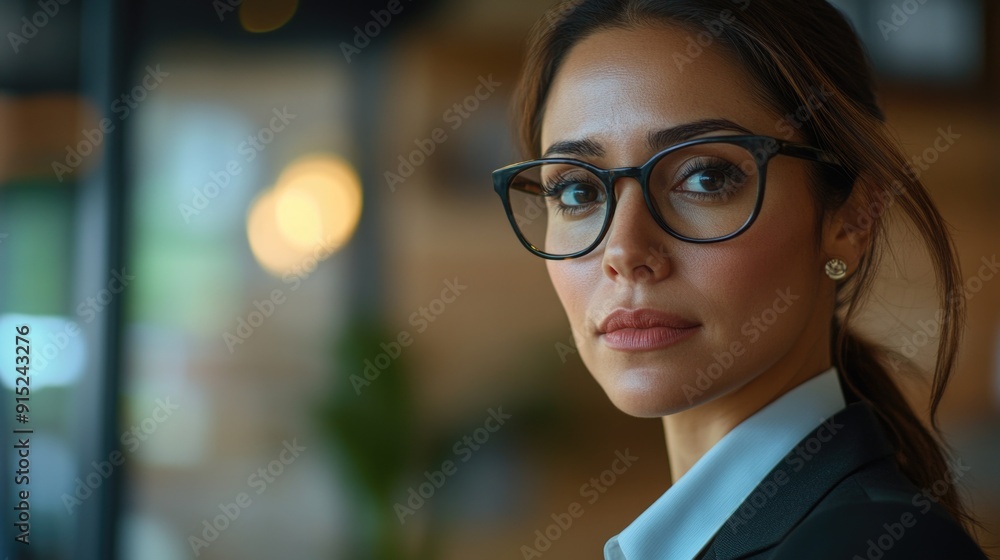A portrait of a woman wearing glasses looking directly into the camera A portrait of a woman wearing glasses looking directly into the camera