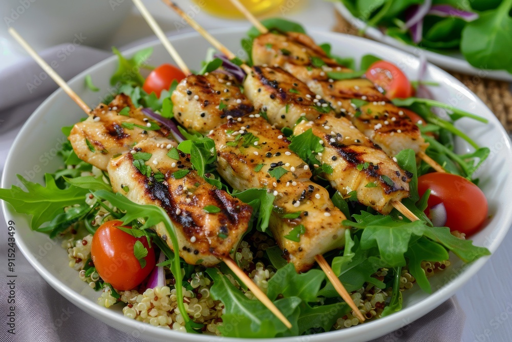 Quinoa skewers paired with mixed greens, highlighting a heart-healthy focus for a meal that's both delicious and nutritious. Quinoa skewers paired with mixed greens, highlighting a heart-healthy focus for a meal that's both delicious and nutritious.
