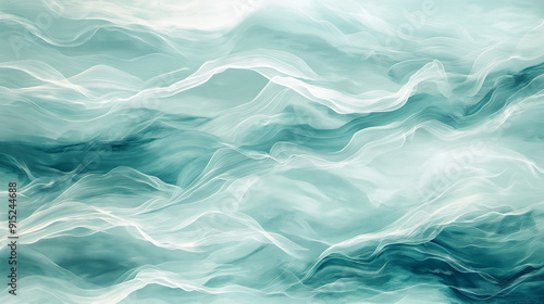 A serene image featuring creamy glazing acrylic brush strokes in varying shades of tranquil blues and greens, mimicking the gentle undulations of ocean waves