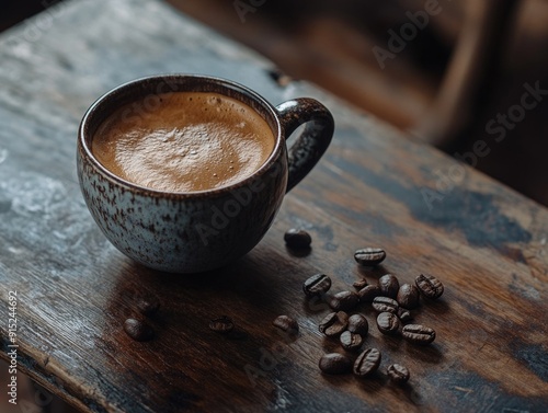 Coffee and Coffee Beans on Table photo