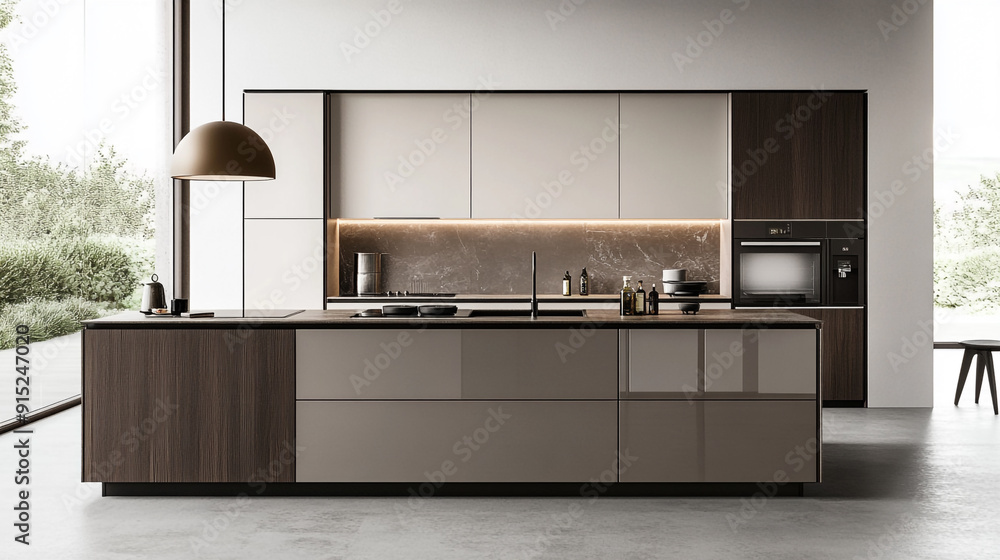 A sleek, modern kitchen design featuring minimalist cabinetry, integrated appliances, and ample natural light, perfect for contemporary homes A sleek, modern kitchen design featuring minimalist cabinetry, integrated appliances, and ample natural light, perfect for contemporary homes