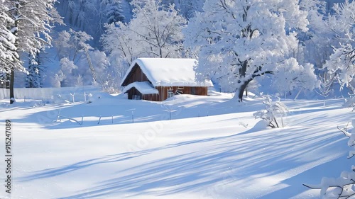 Wallpaper Mural Winter cabin in serene snowscape with gentle shadows Torontodigital.ca
