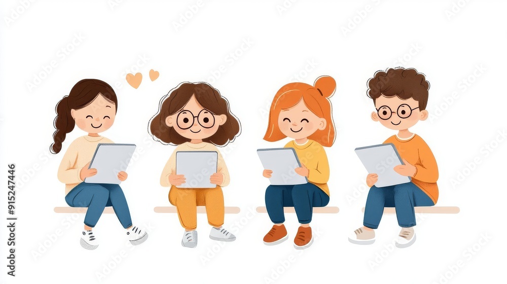Kids learning about online safety, educational tools, flat design illustration Kids learning about online safety, educational tools, flat design illustration