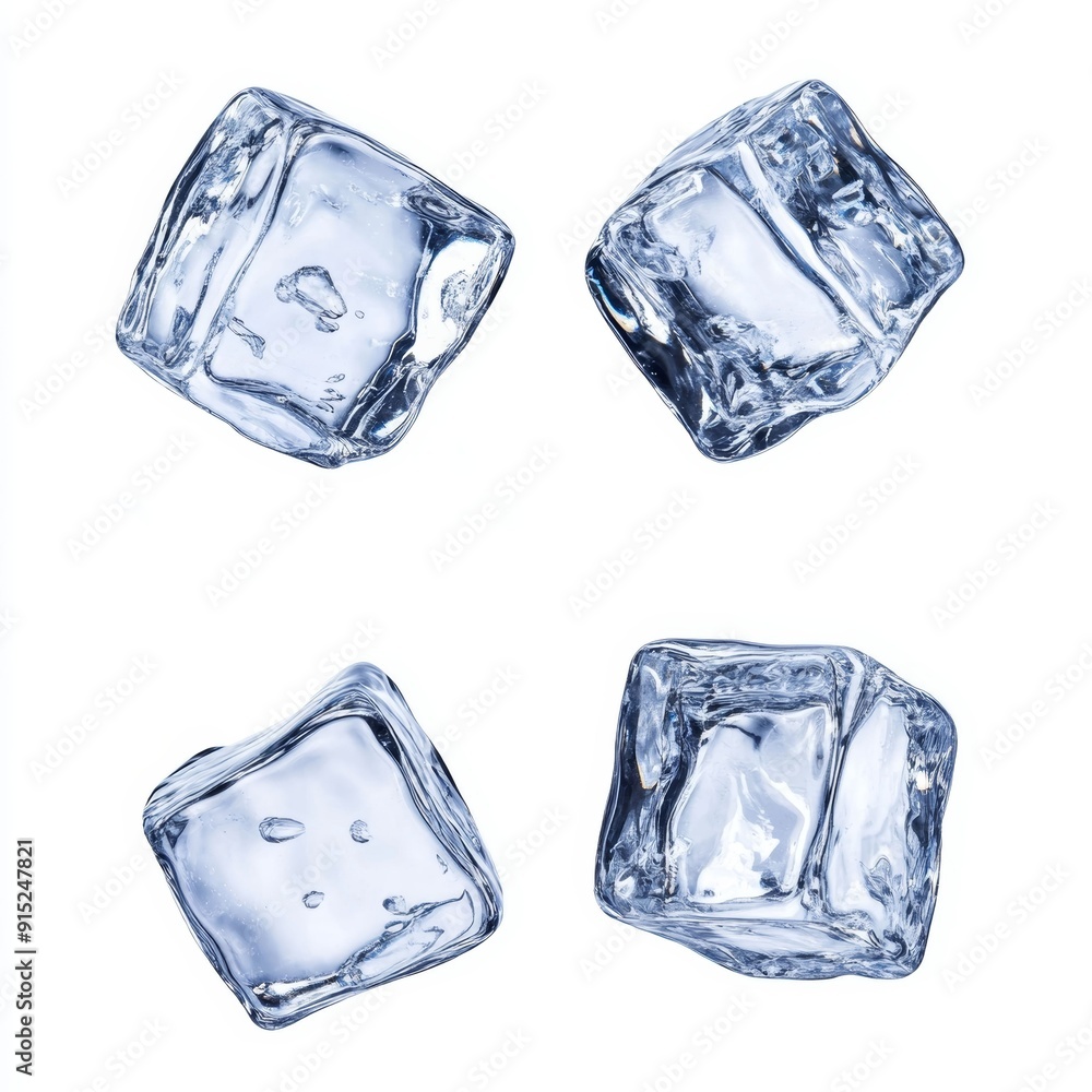 Obraz premium Four Ice Cubes Falling on White Background
