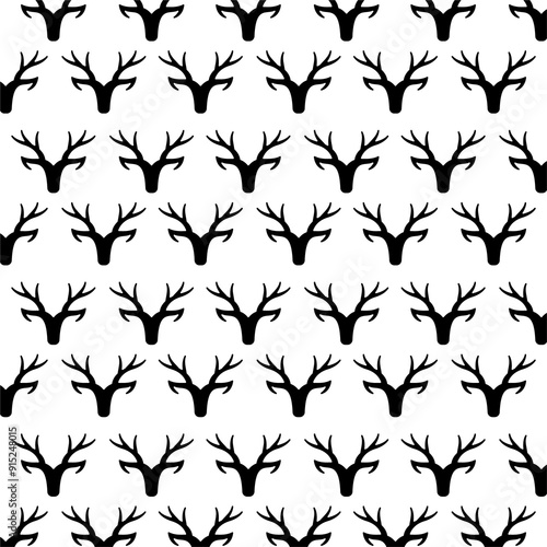 Monochrome seamless pattern with deer heads. Nature wildlife animal background in black and white. Stags backdrop.