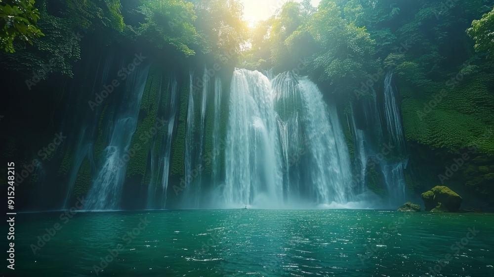Serene Waterfall Cascading into a Tranquil Pool Serene Waterfall Cascading into a Tranquil Pool