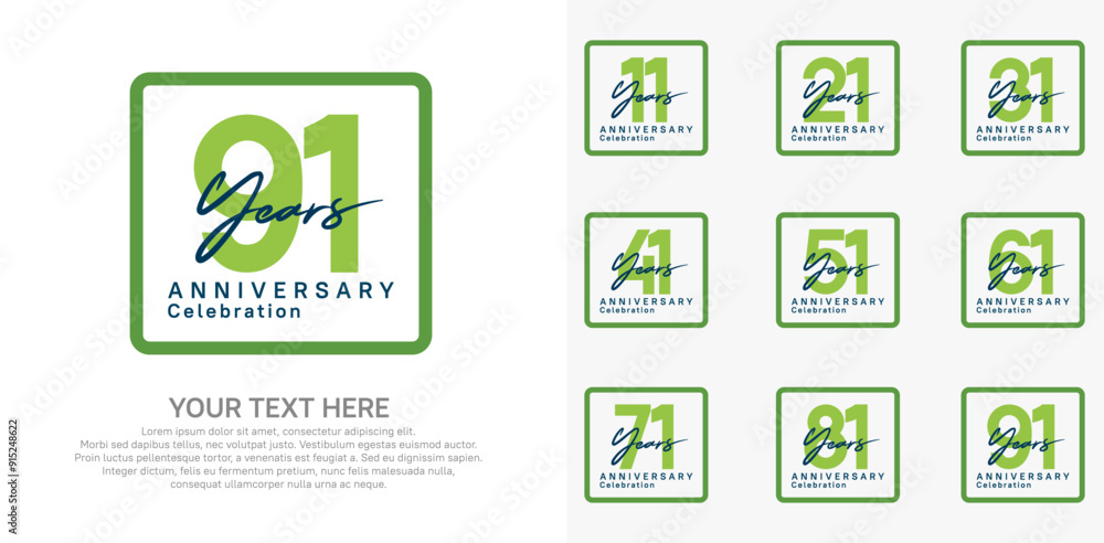 anniversary set logo style with green color in square for company celebration moment anniversary set logo style with green color in square for company celebration moment