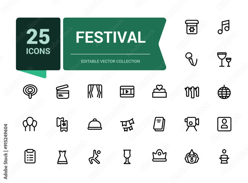 Festival icon set. Collection of line icons related to festival, holidays, event. Minimalist thin linear web ui icon set. Simple editable vector stroke illustration. Festival icon set. Collection of line icons related to festival, holidays, event. Minimalist thin linear web ui icon set. Simple editable vector stroke illustration.