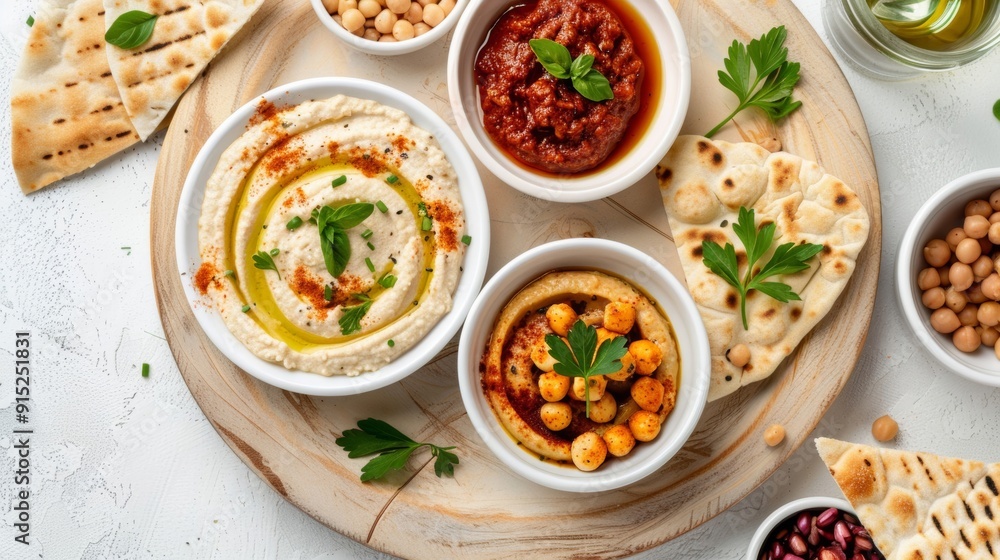 A vibrant top-view of a hummus and pita platter, showcasing fresh vegetables and emphasizing antioxidant benefits and nutritional value. A vibrant top-view of a hummus and pita platter, showcasing fresh vegetables and emphasizing antioxidant benefits and nutritional value.