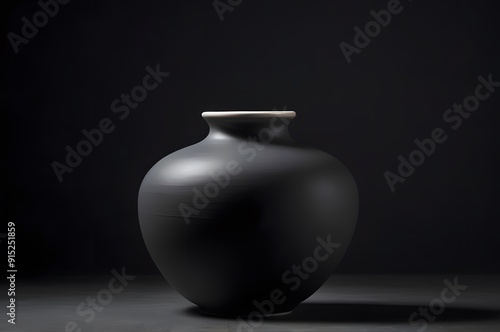 gray empty vase on black background