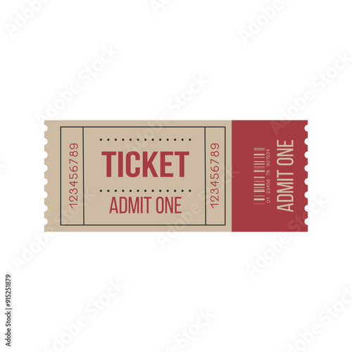 Red and beige retro vintage tickets white background. Event admission. Admit one ticket template.
