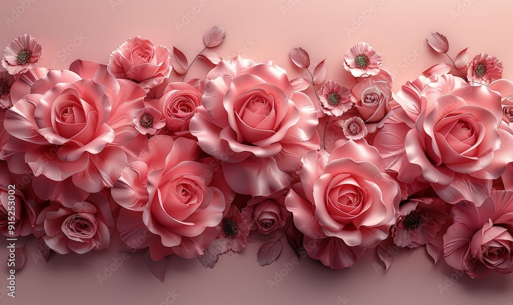 A sophisticated assortment of 3D abstract roses in Light Periwinkle monochrome, designed as a background with a clean border and ample copy space. A sophisticated assortment of 3D abstract roses in Light Periwinkle monochrome, designed as a background with a clean border and ample copy space.