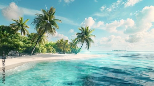Beautiful Tropical Island with White Sandy Beaches. AI generated illustration.