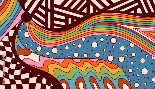 Zentangle coloring page for adult. Psychedelic groovy elements.