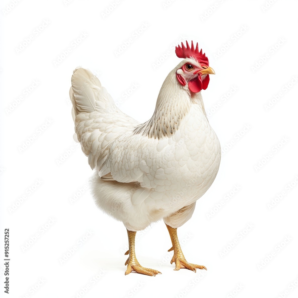 White Hen Standing Against a White Background White Hen Standing Against a White Background