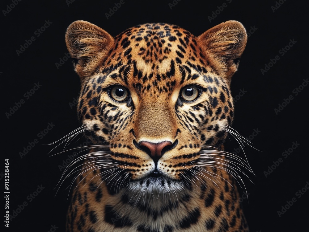A close-up image of a leopard's face on a black background, suitable for use in wildlife or nature-themed projects A close-up image of a leopard's face on a black background, suitable for use in wildlife or nature-themed projects