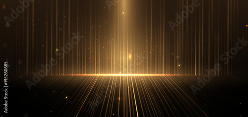 Abstract elegant gold glowing line with lighting effect sparkle on black background. Template premium award design.