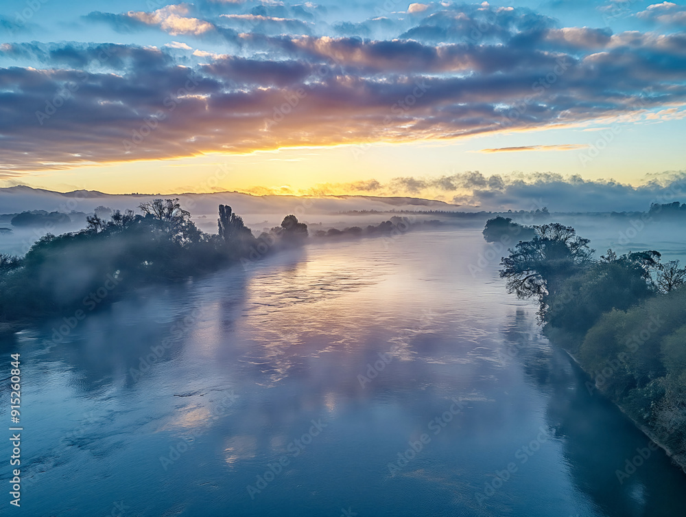 The sky is a beautiful mix of blue and orange hues, creating a serene and peaceful atmosphere. The water is calm and still, reflecting the colors of the sky The sky is a beautiful mix of blue and orange hues, creating a serene and peaceful atmosphere. The water is calm and still, reflecting the colors of the sky