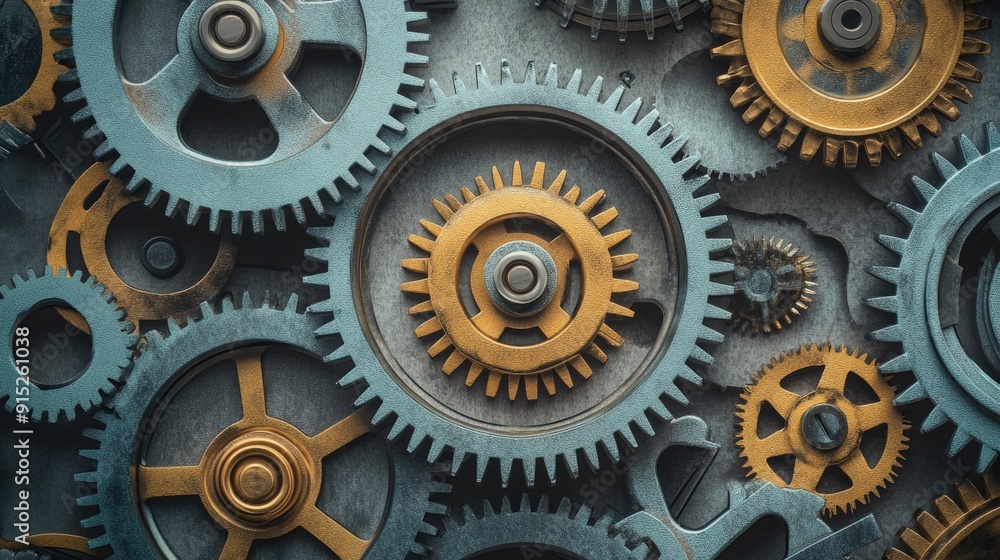 A detailed view of interconnected gears with intricate mechanisms A detailed view of interconnected gears with intricate mechanisms